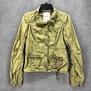 Hollister Parka Jacket Junior Large Olive Green Adjustable strings button pocket